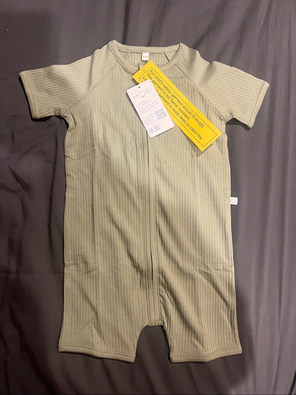 MORi Ribbed Short-Sleeve One-Piece in Sage Green